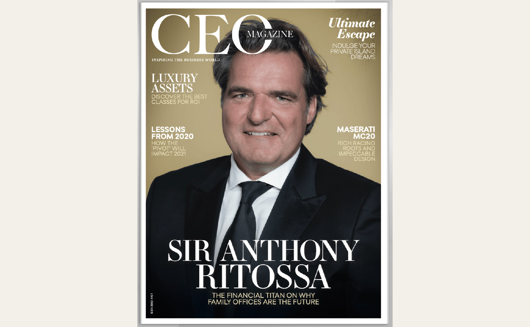 "Sir" Anthony Ritossa on a cover of The CEO Magazine